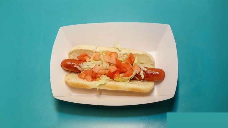 Hot Dog with lettuce and tomato at Harbor Eats